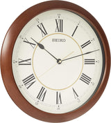 SEIKO 16 Roman Numeral Round Wood Finish Wall Clock